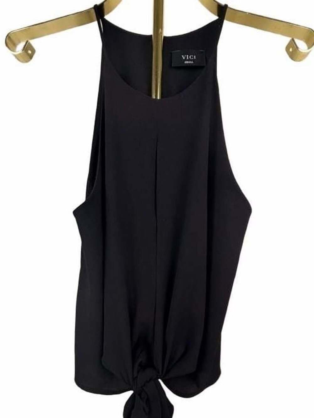 VICI Halter Tank Top Size Small Black Front Tie Chiffon